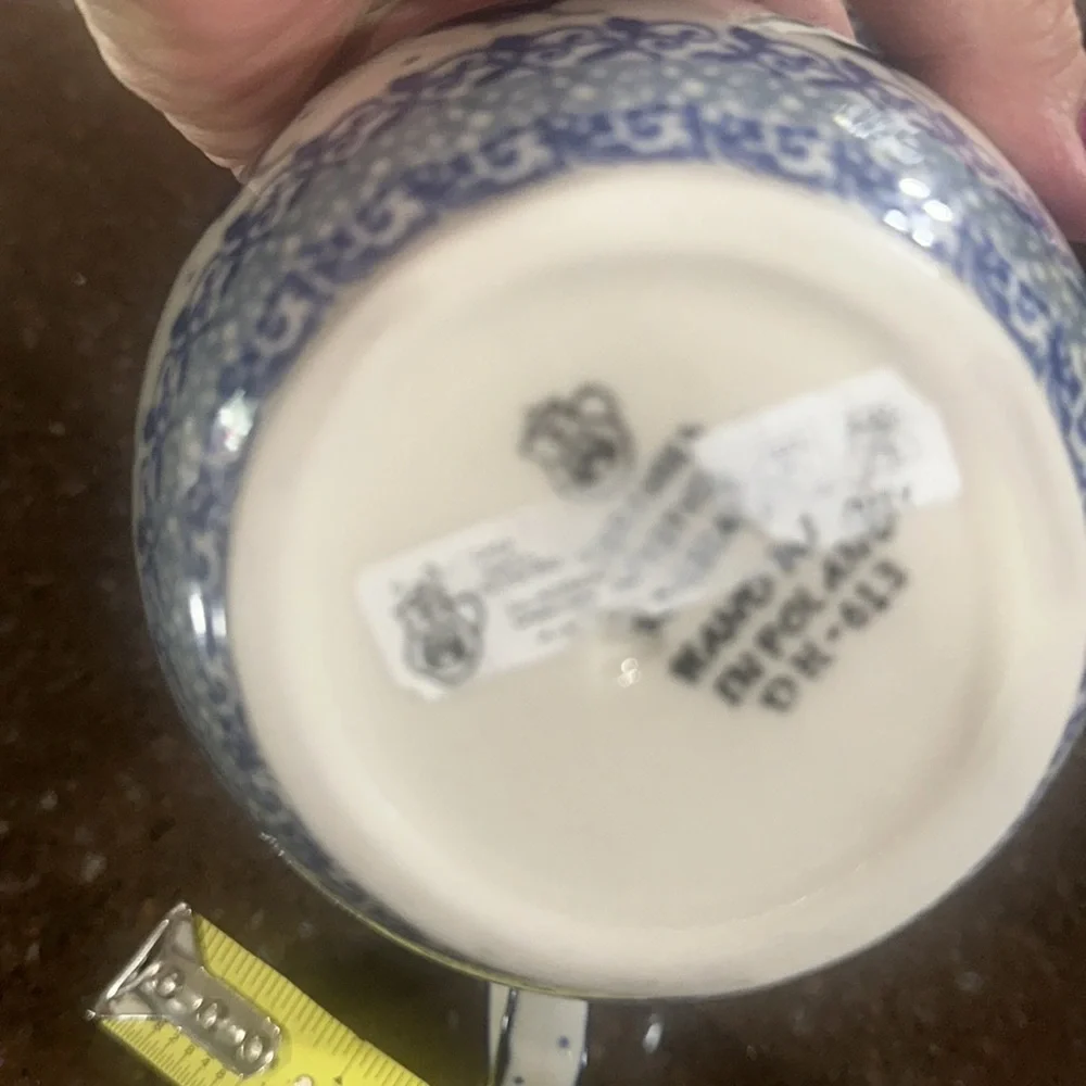 Handled soup mug polish pottery like new with rooster  used one time